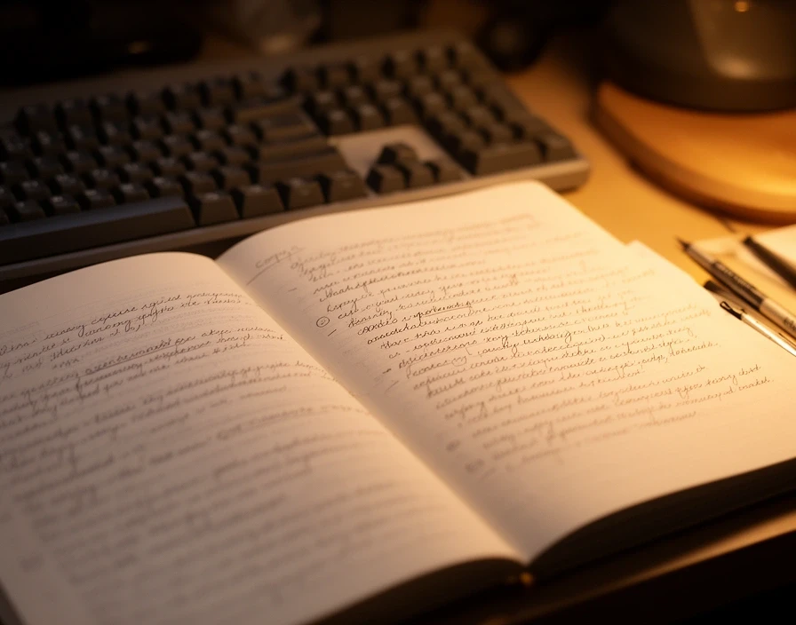 Schreibtisch mit Laptop und Notizbuch – Copywriting Workshop